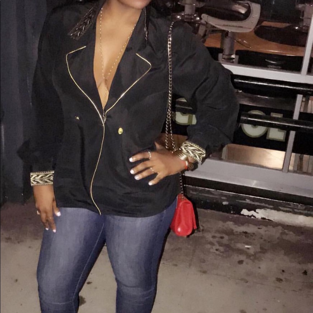 Vintage Black and Gold Blouse, Size Large